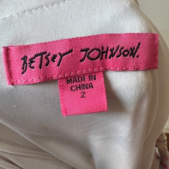 Betsey Johnson Off Shoulder Cream Pink Tropical Floral A Line Midi Dress Size 2 - Picture 11 of 13